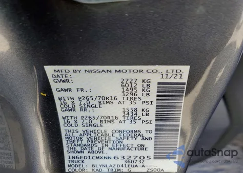 2022 Nissan Frontier S z USA, uszkodzony, nr VIN 1N6ED1CMXNN632705